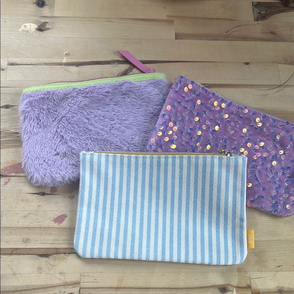 Ipsy Purple Mini Bags Set with Playful Designs